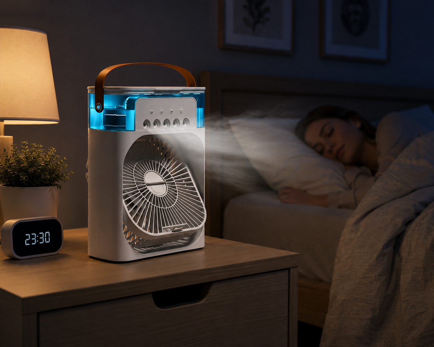 Ventilador climatizador con pulverizador portátil