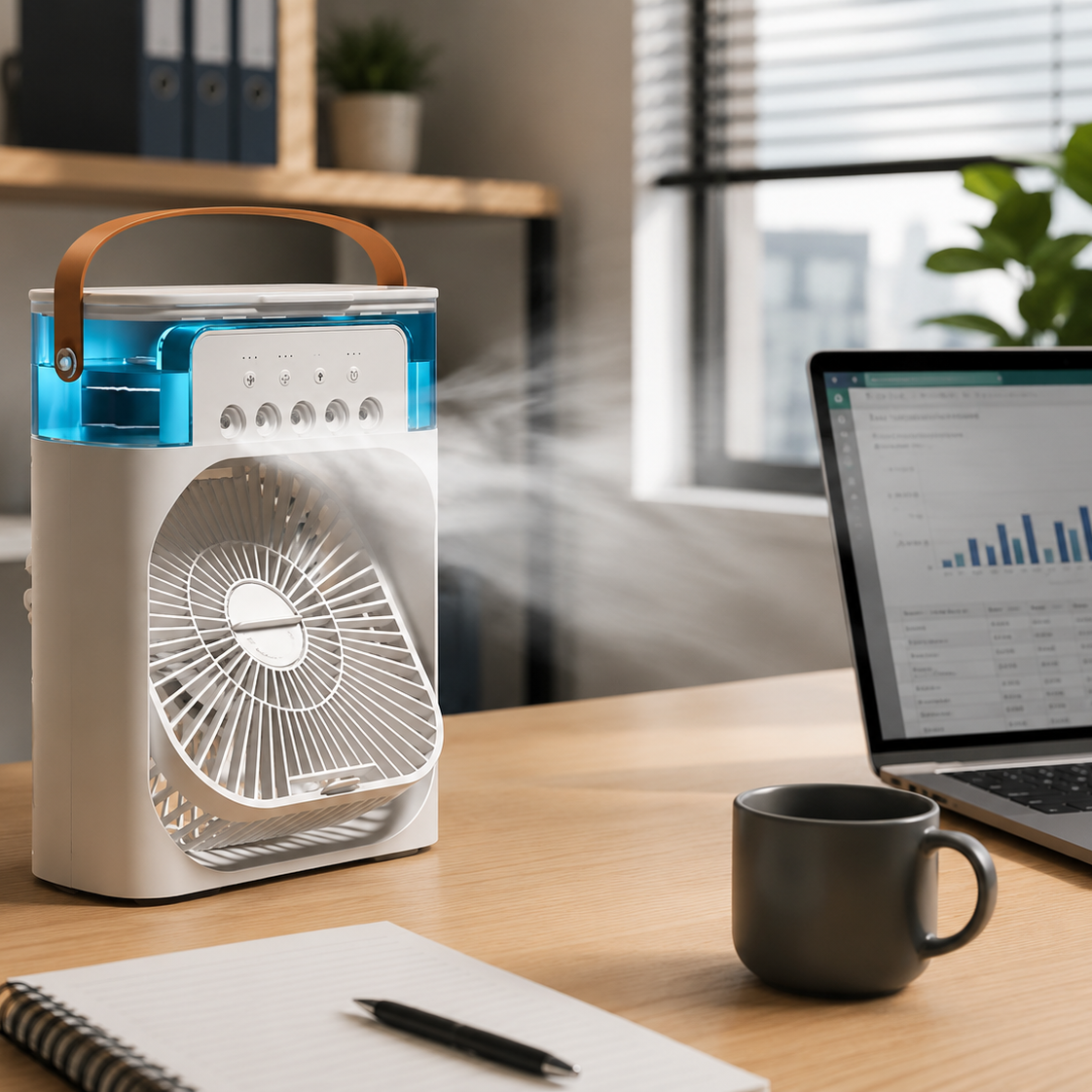 Ventilador climatizador con pulverizador portátil